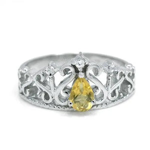 CoLife Jewelry Vintage Silver Gemstone Ring for Girl 4mm*6mm Natural Citrine Ring Fashion 925 Silver Crown Ring