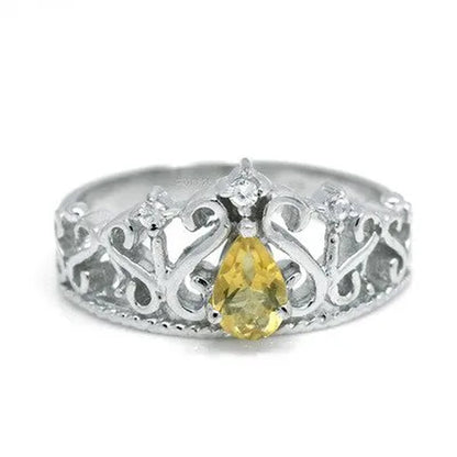 CoLife Jewelry Vintage Silver Gemstone Ring for Girl 4mm*6mm Natural Citrine Ring Fashion 925 Silver Crown Ring