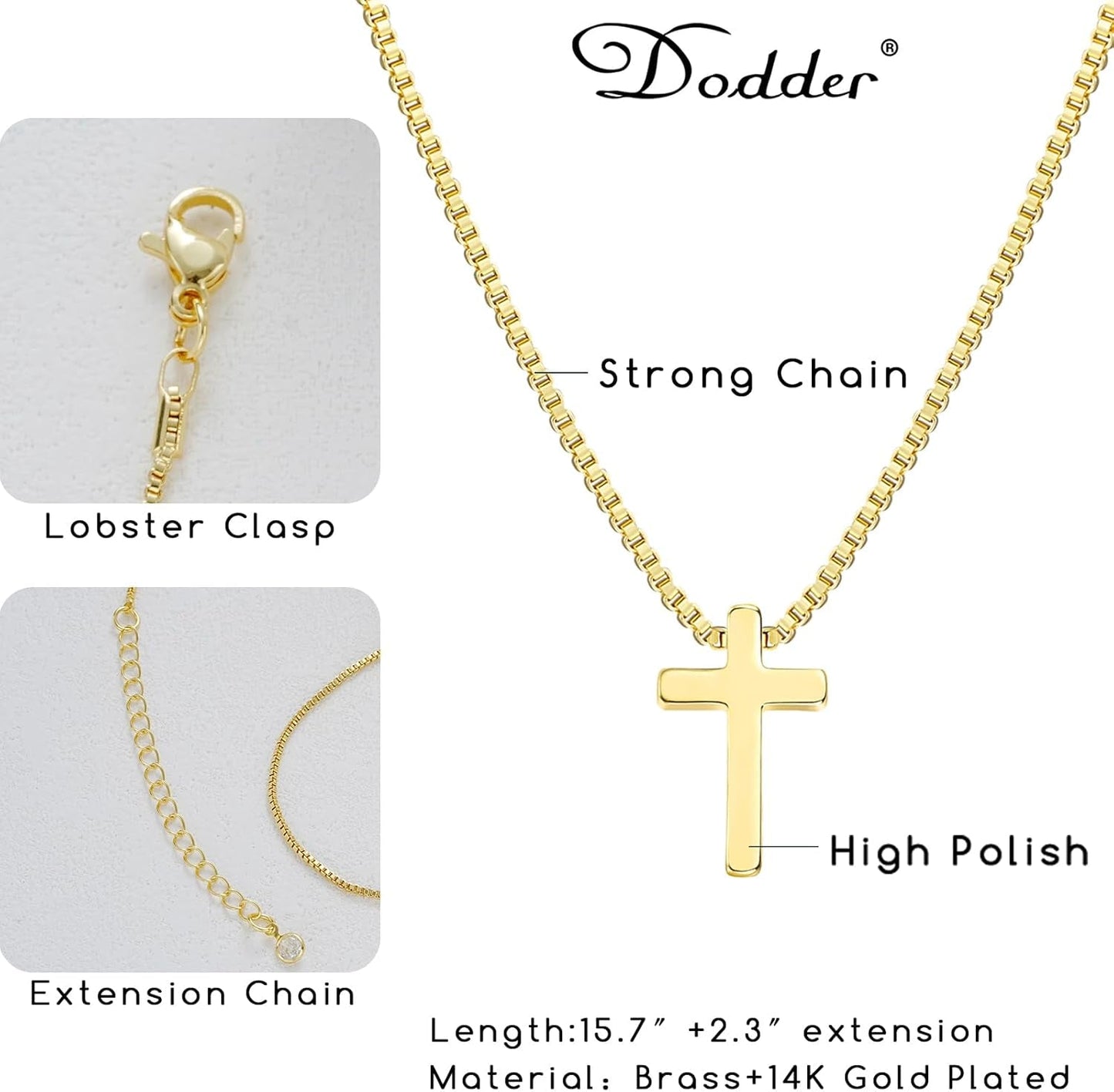 Gold Cross Necklace for Women, Trendy 14K Gold Plated Charm Box Chain Choker Dainty, Christian Religious Faith Small Cross Pendant Necklace Non Tarnish
