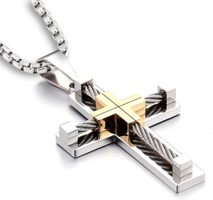 Men'S Cross Necklace 316L Stainless Steel Large Jesus Christ Pendant Jewelry Rolo Chain for 24″