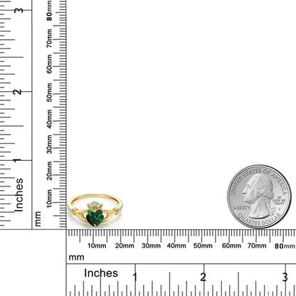 10K Yellow Gold 6MM Heart Shape Gemstone Birthstone and White Diamond Irish Celtic Claddagh Engagement Ring | Gold Ring for Women | Available in Size 5, 6, 7, 8, 9