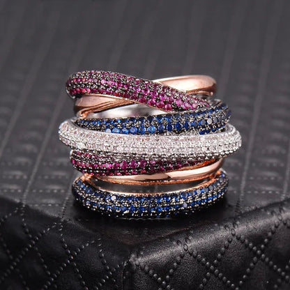 Gloriya Luxury Indian Yellow Gold Plated Women Statement Jewelry Micro Pave African Tiny AAA Cubic Zirconia Wedding Party Large Finger Ring for Ladies