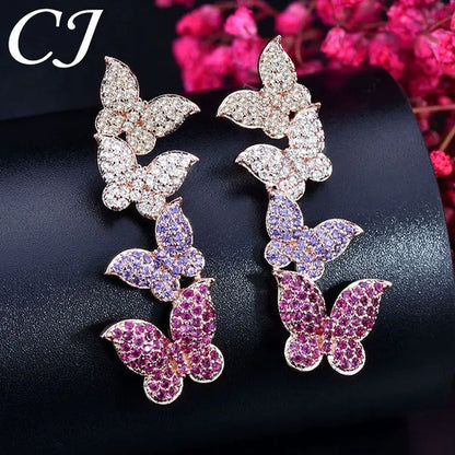 CANDICE Beautiful Butter-fly Drop Full Micro Pave Tiny CZ Long Earrings Lady Fashion 585 Rose Gold Plated Ear Jewelry