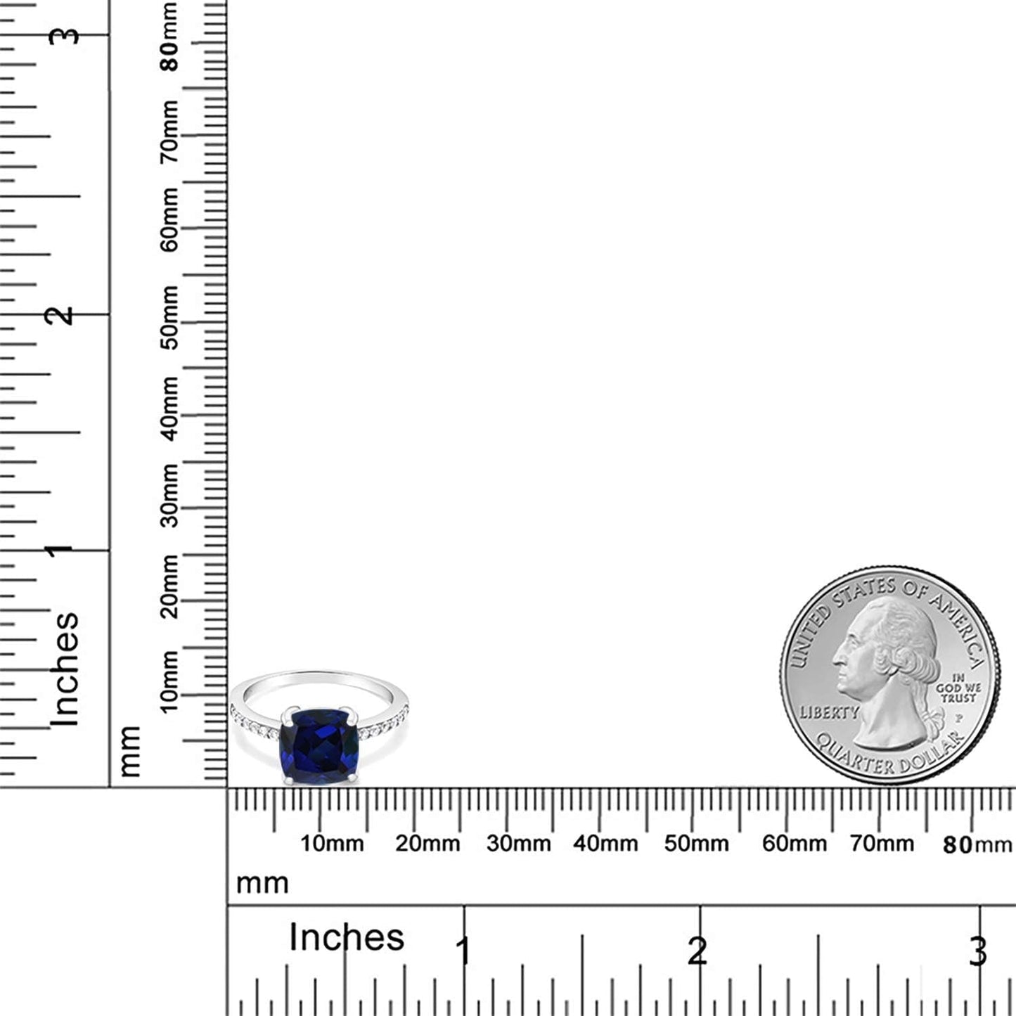 925 Sterling Silver Blue Created Sapphire Engagement Ring for Women (2.62 Cttw, Cushion Cut 8MM, Available in Size 5, 6, 7, 8, 9)