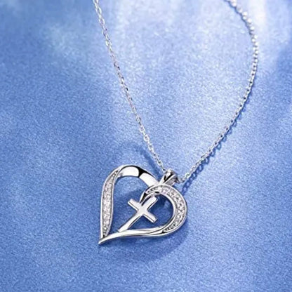 New Fashion 925 Sterling Silver Diamond Cross Heart Necklace for Women Romantic Wedding Accessories