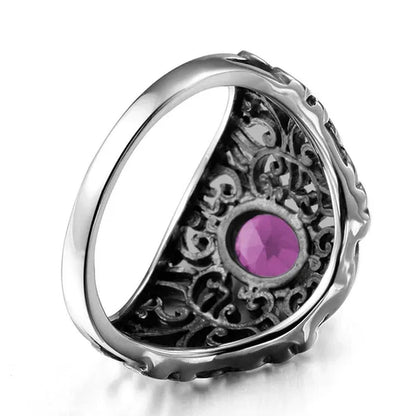 2017 Luxury Big Purple Created Amethyst Stone Ring Vintage Crystal Antique Rings For Women Party Christmas Gift Turkish Jewelry