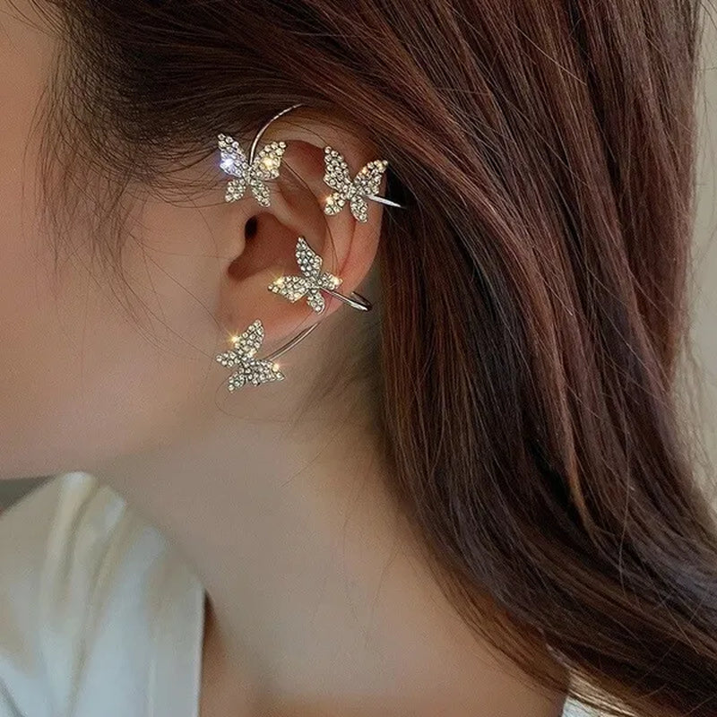 Zircon Butterfly Earrings Butterfly Wrap Around Ear Earrings Adjustable Ear Cuff Earrings for Women Non-Pierced Zircon Butterfly Earrings No Pierced Ears Needed