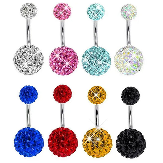 2016 Big Sale 8mm&5mm Crystal Disco Ball Imbue Diamond  316L medical steel material Stainless Steel Belly Button Navel Ring Body Piercing