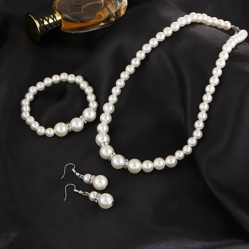 Wedding Jewelry Set Bride Bridesmaid Elegant Princess  Crystal Necklace Earrings Bracelet Pearl Jewelry Set For Women Girl - WORLD TIME VISITS