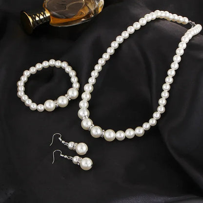 Wedding Jewelry Set Bride Bridesmaid Elegant Princess  Crystal Necklace Earrings Bracelet Pearl Jewelry Set For Women Girl - WORLD TIME VISITS