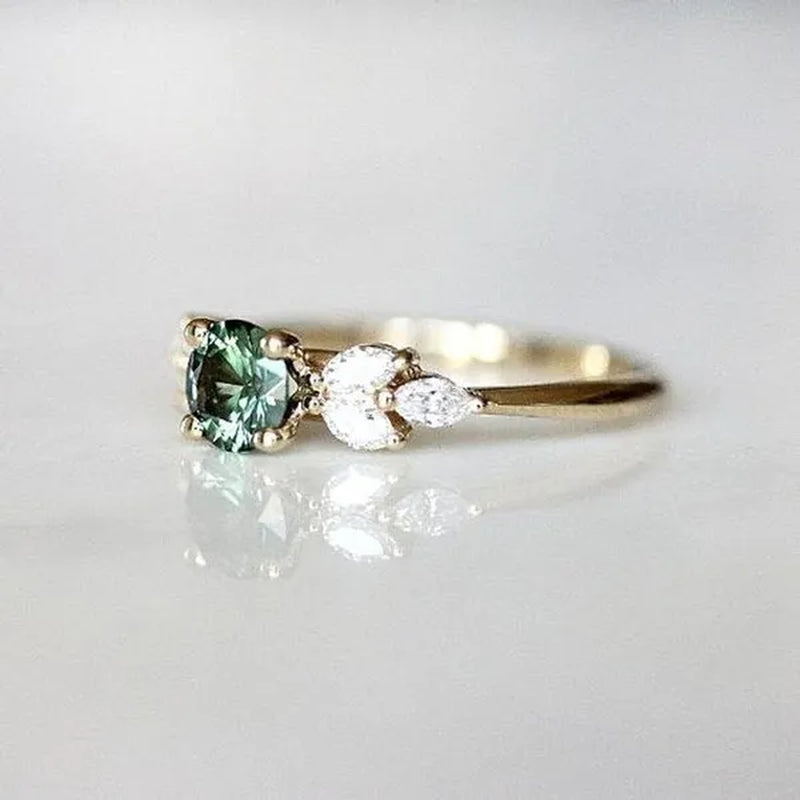Gold Emerald Diamond Ring Fashion Jewelry Flower Ring Women Wedding Proposal Rings