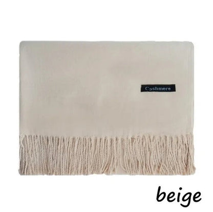 Women Cashmere Wool Scarf Wraps Warm Blanket Scarves Women Solid Color Cashmere Scarves with Tassel