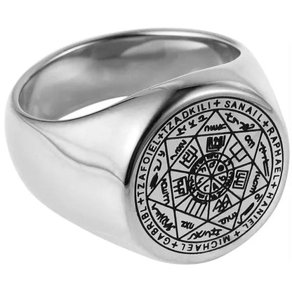 Seals of the Seven Archangels Rings Choker Statement Silver Gold Titanium Steel Bands Punk Rock Stamp Signet Ring for Men