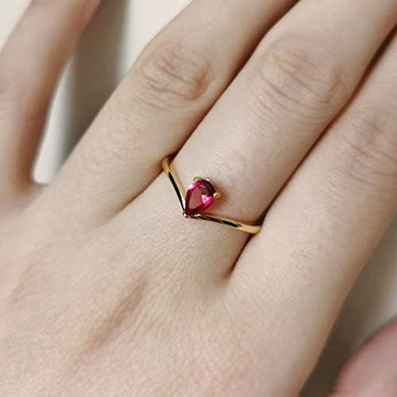 18K Gold Ruby Rings Simple Pear Cut Solitaire Rings Promise Ring
