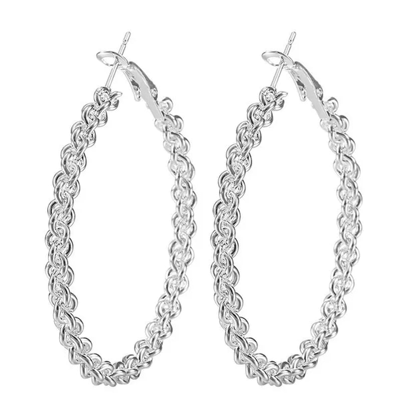 Women's Fashion Waved 925 Sterling Silver Twisted Stud Dangle Hoop Earrings