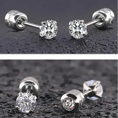 1Pc/1Pairs Silver Plated Cubic Zirconia Stud Earrings for Women Men Stainless Steel Jewelry Size: 2-6Mm