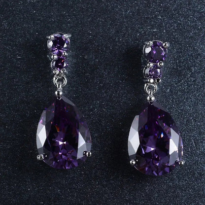 Women's Teardrop Clear CZ Drop/Dangle Natural Gemstone Morganite Stud Drop Dangle Earrings 925 Sterling Silver Wedding Jewelry/Aquamarine/Topaz/Amethyst/RubyEmerald/Sapphire/Black&White Pink Gemstone