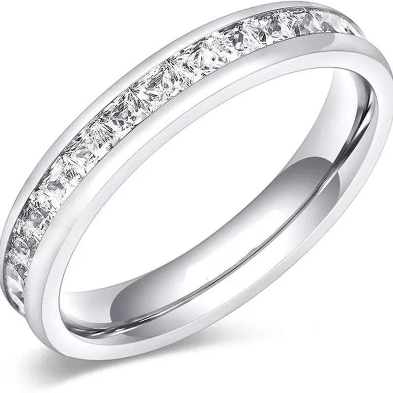 3Mm Women Titanium Engagement Ring Cubic Zirconia Eternity Wedding Band Size 6 to 10