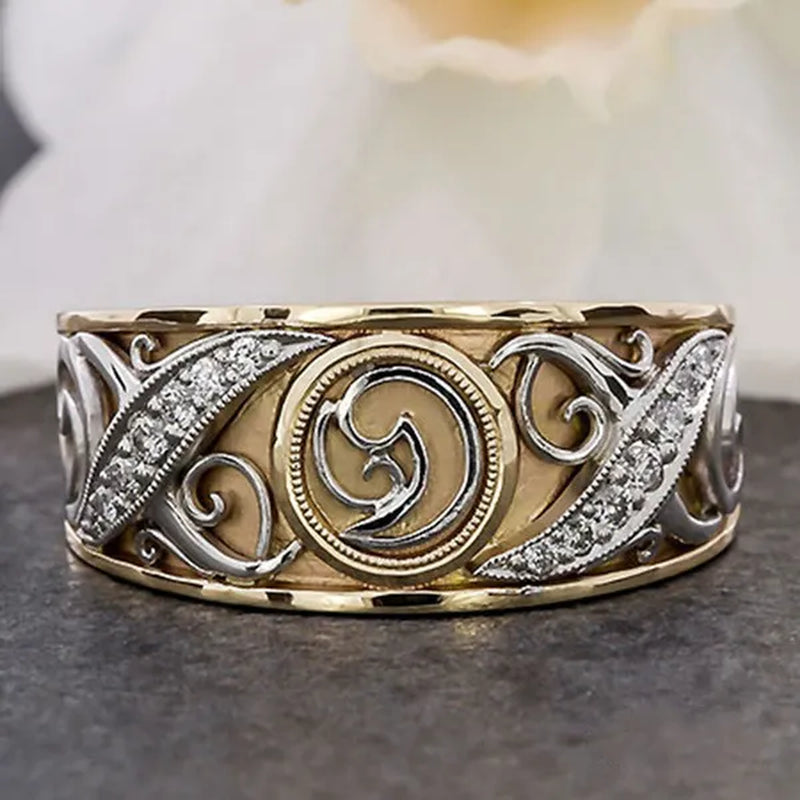 Classic Luxury Woman Fashion Carved Totem Pattern Jewelry Engagement Ring Bride Wedding Jewelry Anniversary Birthday Party Christmas Gift Ring Size US4-12