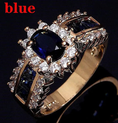 Fashion Women's 18K Golden Plated Ruby / Sapphire / Pink CZ Wedding Ring Size 6-11 Ring (Choice Color and Size )