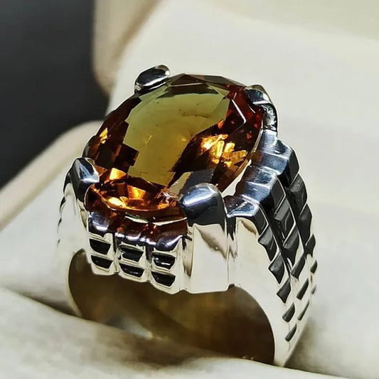 14 Carat Big Oval Cut Alexandrite Mens Ring Silver color Handmade Color Changing Gemstone Ring Size 5 - 11 - WORLD TIME VISITS