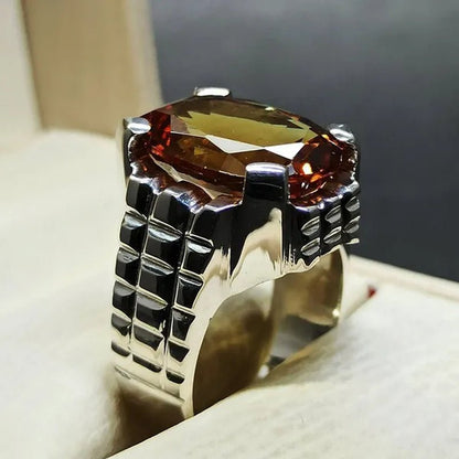 14 Carat Big Oval Cut Alexandrite Mens Ring Silver color Handmade Color Changing Gemstone Ring Size 5 - 11 - WORLD TIME VISITS