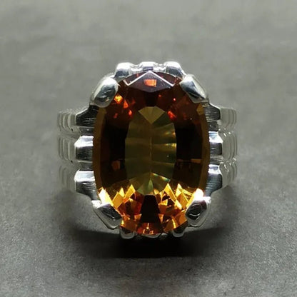 14 Carat Big Oval Cut Alexandrite Mens Ring Silver color Handmade Color Changing Gemstone Ring Size 5 - 11 - WORLD TIME VISITS