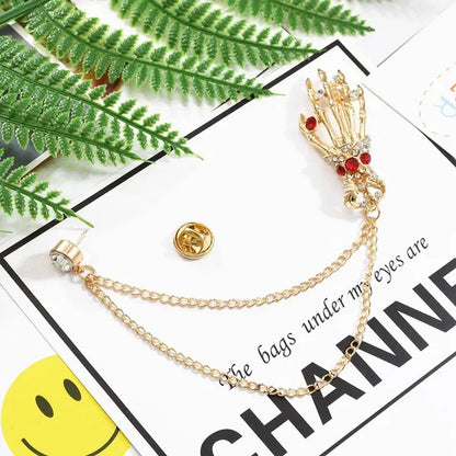 Fashion Hand shape Diamond open crystal female chain tassel brooch