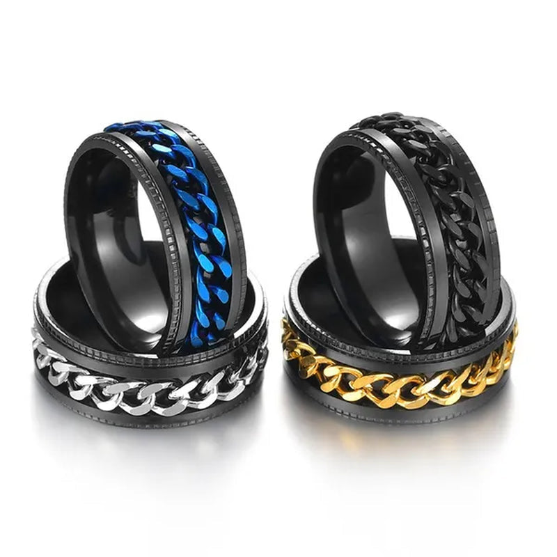 Fashion Punk Stainless Steel 8Mm Rings for Men Chain Rings Biker Grooved Edge, Size 5-13