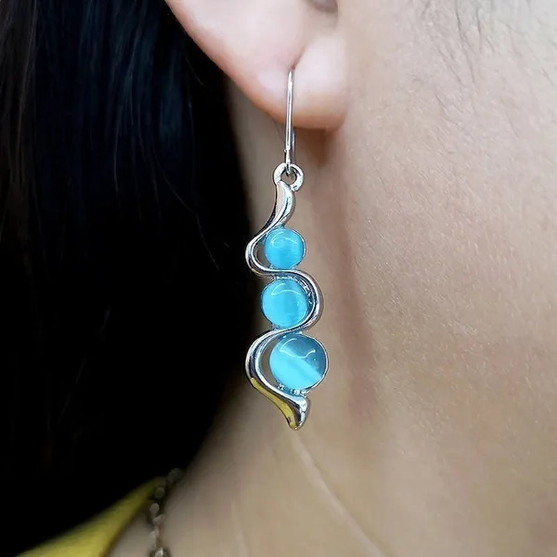 Blue Moonstone Dangle Earrings Sapphire Drop Earrings Fashion Jewelry Sapphire Inlay Zircon Earrings for Women Anniversary Gift Engagement Party Hoop Earrings  Earrings
