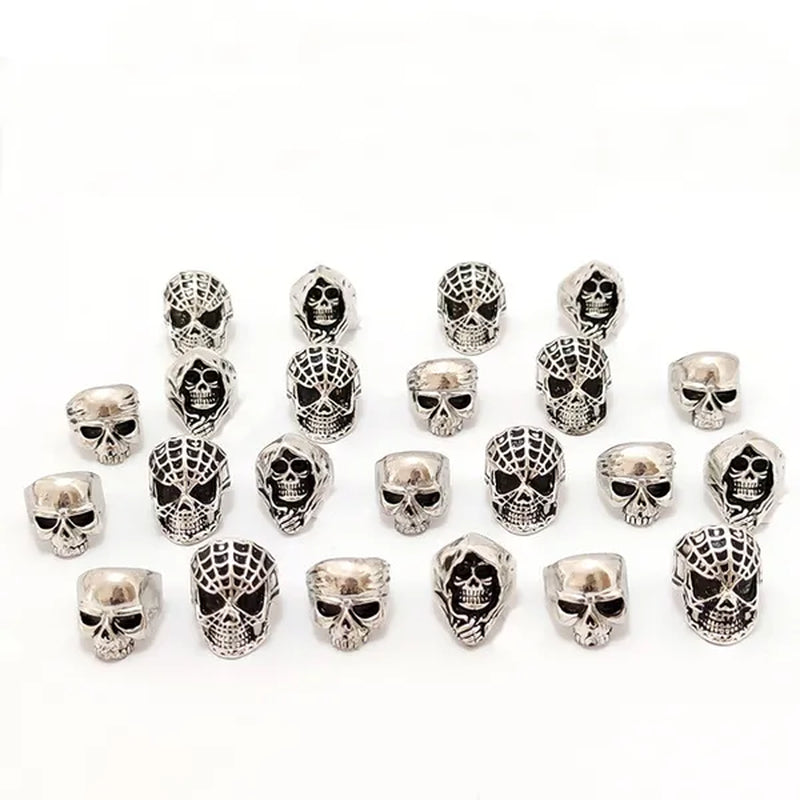 4 Pcs Silver Plated Gothic Rings | Sterling Silver Skull Rings | Grim Reaper Rings | Spider Rings for Men | Biker Rings