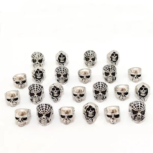 4 Pcs Silver Plated Gothic Rings | Sterling Silver Skull Rings | Grim Reaper Rings | Spider Rings for Men | Biker Rings