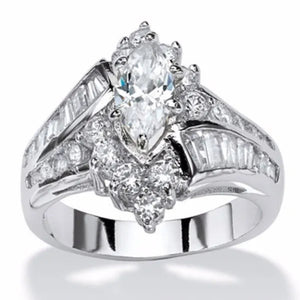 3.20 TCW Marquise Cut White Sapphire 925 Sterling Silver Engagement Ring