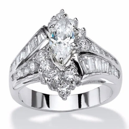 3.20 TCW Marquise Cut White Sapphire 925 Sterling Silver Engagement Ring