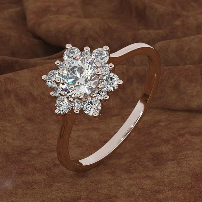 Exquisite Snowflake Cubic Zirconia Rings for Women Rose Gold Plated Silver Color Zircon Ring Bride Wedding Anniversary Party Gift Jewelry