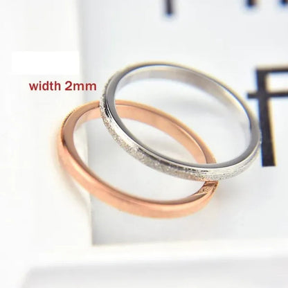 2mm Rose Gold and Silver Sandblast Ring Titanium Steel Wedding Band for Women Girl Size 3-10
