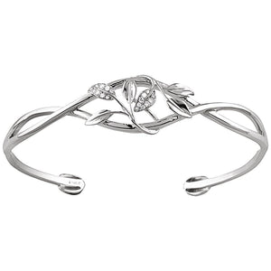 14K White Gold Diamond Leaf Design Cuff Bracelet