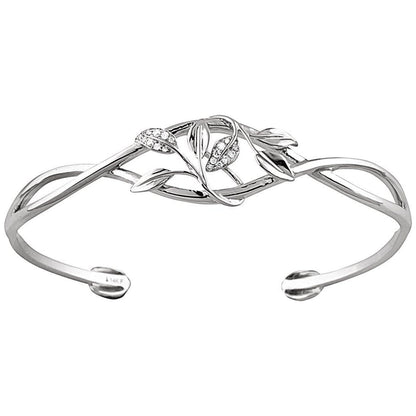 14K White Gold Diamond Leaf Design Cuff Bracelet