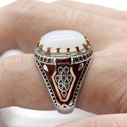 Business Men's Fashion  Ring Luxury Domineering White Turquoise Ring Wedding Engagement Ring Party Jewelry Size 6-13