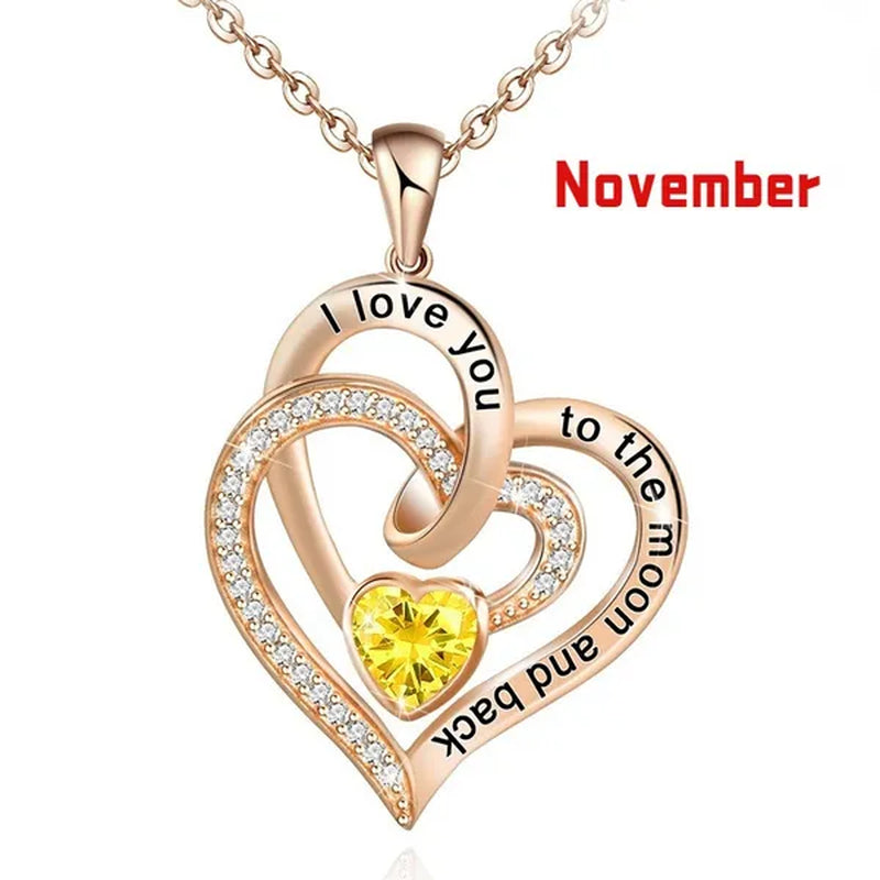 Ladies Heart-shaped Necklace Plated 925 Sterling Silver Birthday Jewelry I Love You Heart-shaped Diamond Necklace Birthday Gift for Girlfriend, Wife, Mother, Daughter, Grandmother