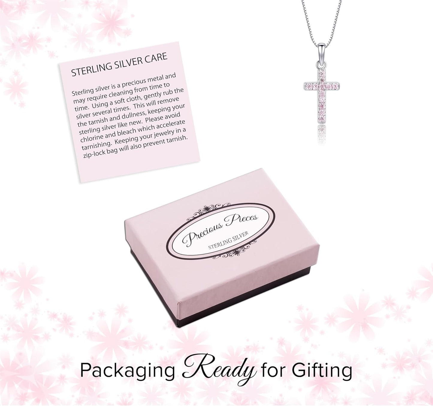 Girl'S 925 Sterling Silver or 14K Gold-Plated CZ Cross Necklace for Baptism, First Communion, or Confirmation Gift