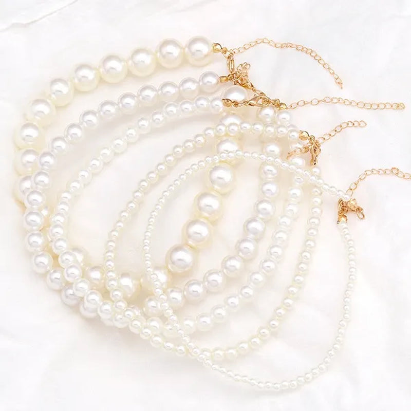 Vintage Pearl Necklace Women's Fashion Summer White Pearl Necklace Elegant Wedding Jewelry Personality Simple Fashion Clavicle Chain
