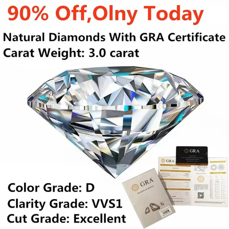 Natural Diamonds D Color Round Shape VVS1 Excellent Clarity Natual Diamonds with GRA Certificate Report and Card 1.0 Carat/ 2.0 Carat /3.0 Carat/4.0 Carat/5.0 Carat