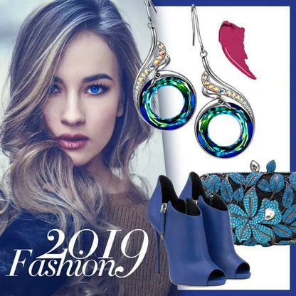 2 Colors Woman'S ❤️Nirvana of Phoenix❤️ Crystals Earrings ( Blue / Multi )