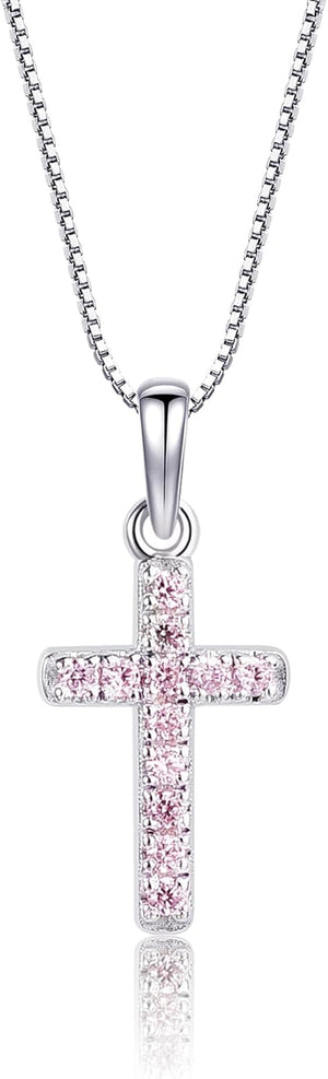 Girl'S 925 Sterling Silver or 14K Gold-Plated CZ Cross Necklace for Baptism, First Communion, or Confirmation Gift