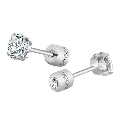 1Pc/1Pairs Silver Plated Cubic Zirconia Stud Earrings for Women Men Stainless Steel Jewelry Size: 2-6Mm