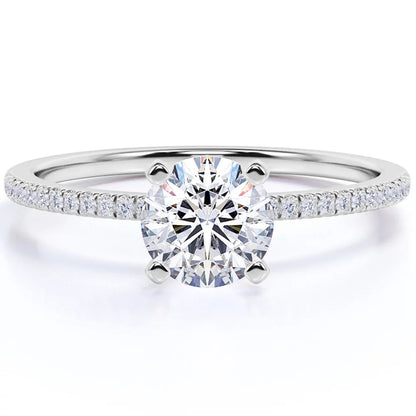 1.75 Carat round Cut Moissanite and Diamond Pave Engagement Ring in 10K White Gold