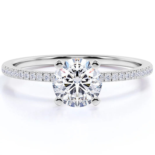 1.75 Carat round Cut Moissanite and Diamond Pave Engagement Ring in 10K White Gold