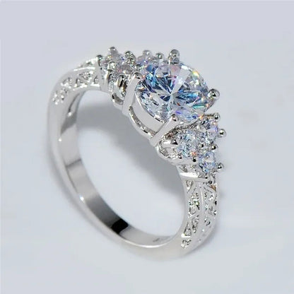 Luxury Fashion Women 18K White Gold Jewelry Princess 925 Silver White Sapphire Diamond Cubic Zircon Ring Size 4-12