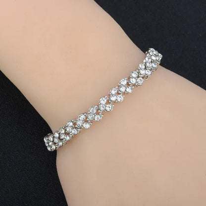 Hip Hop Bling Iced Out Cubic Zirconia Charm Bracelet  Gold Silver Tennis Chain Bracelets Women 3 Row Link Chain Jewelry